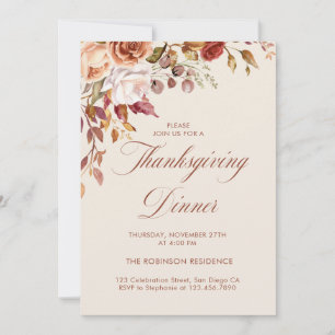 Invitation Élégant Script Floral Thanksgiving Dîner