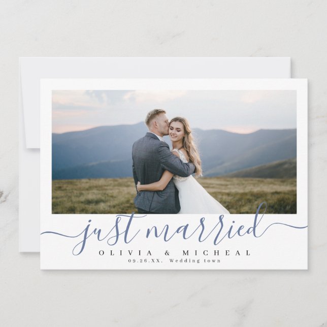 Invitation Élégant script "juste marié" mariage photo moderne (Devant)