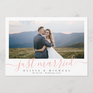 Invitation Élégant script "juste marié" mariage photo moderne
