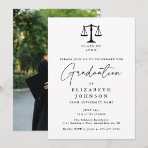 Invitation Élégant Script Law School Photo Graduation Party