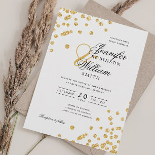 Invitation Élégant Script Mariage Gold Confetti QR RSVP