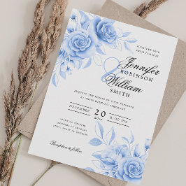 Invitation Élégant Script Mariage Navy Blue Floral avec QR RS