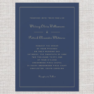 Invitation Élégant Script Marine Bleu Or Formal Chic Mariages