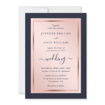 Élégant Script Marine Blue Blush Rose Mariage or