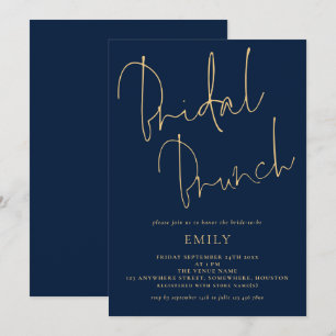 Invitation Élégant Script Marine Fête des mariées or Brunch