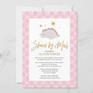 Invitation Élégant Script mignon rose Dinosaure Douche par co