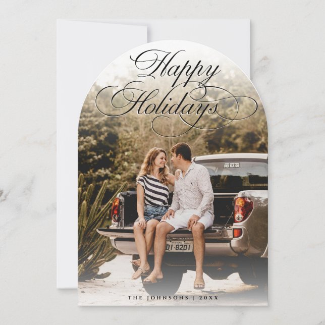Invitation Elegant Script Modern Arch 1 Photo Christmas Card (Devant)