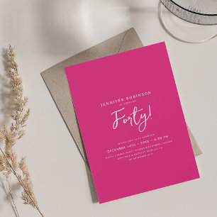 Invitation Élégant script moderne 40e anniversaire Hot rose
