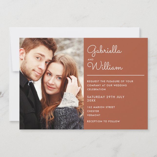 Invitation Élégant script moderne Mariage photo en terre cuit (Devant)