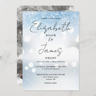Invitation Élégant script moderne photo Neige hiver mariage