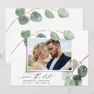 Invitation Élégant script moderne photo vintage eucalyptus