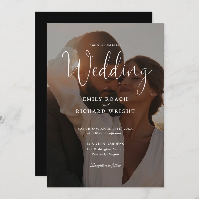 Invitation Élégant script moderne QR Code Mariage photo (Devant / Derrière)