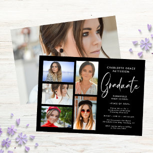 Invitation Élégant Script Multi Photo Graduation Party