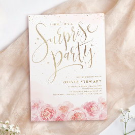 Invitation Elégant script or blush floral surprise anniversai