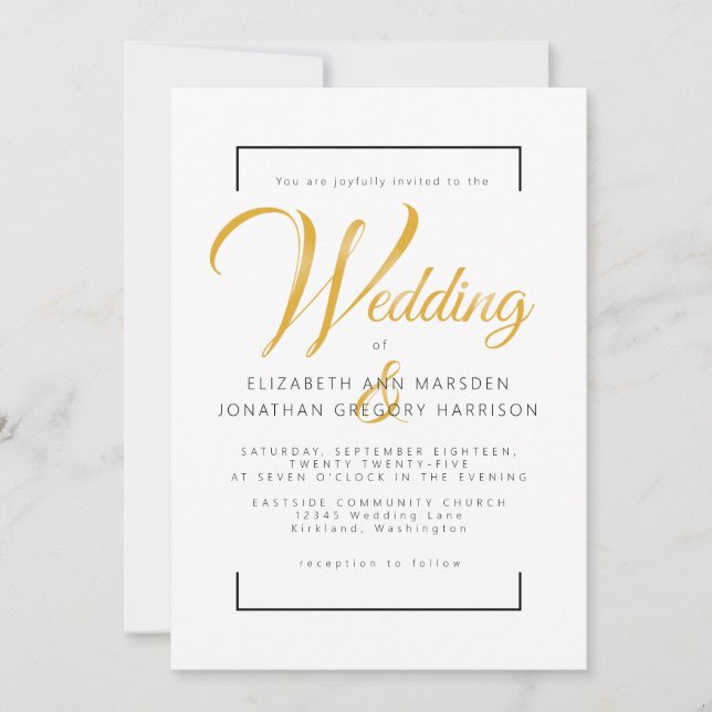 Invitation Élégant script or et écriture noire Religieux (Devant)