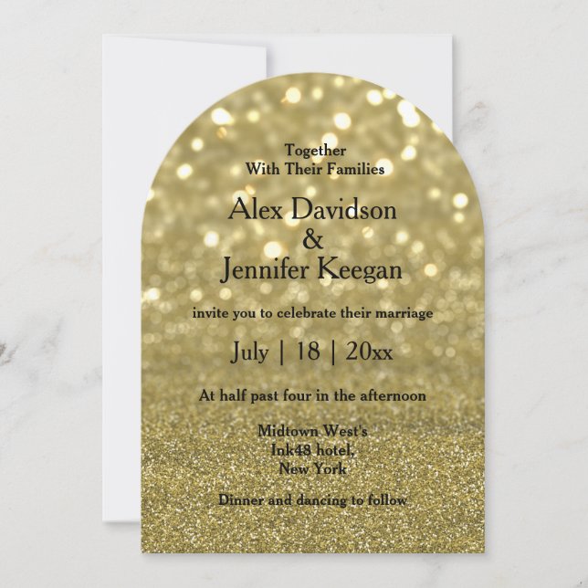 Invitation élégant script or luxe scintille mariage d'arc (Devant)