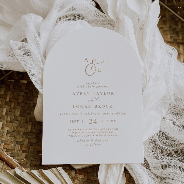 Invitation Élégant script or Monogram Boho Arch Mariage (Elegant Gold Script Monogram Boho Arch Wedding Invitation)
