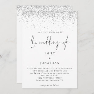 Invitation Élégant script Parties scintillant argent Mariage 