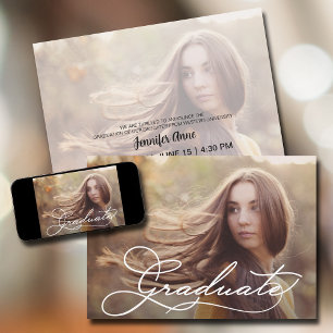 Invitation Élégant Script Photo Graduation Party