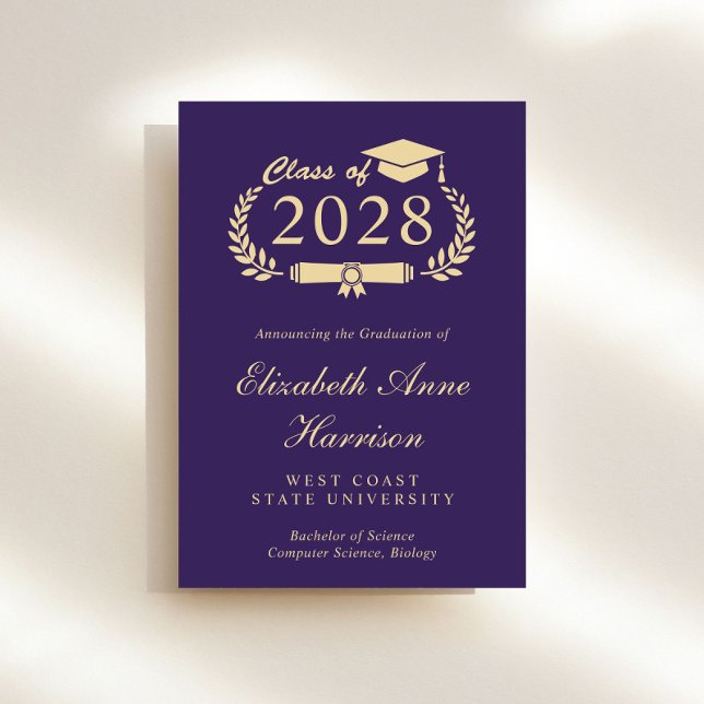 Invitation Élégant Script Purple College Graduation Party (An elegant collage graduation party invitation to celebrate the graduate's achievements)