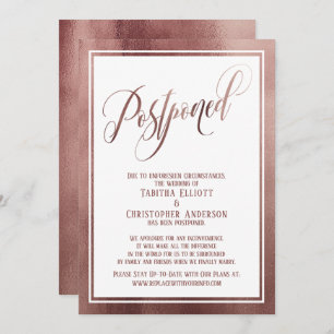 Invitation Elégant Script Rose Gold Postpond Mariage Card