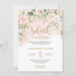 Invitation Élégant script rose pastel roses sweet sixteen
