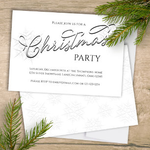 Invitation Élégant Script Silver Snowflake fête de Noël