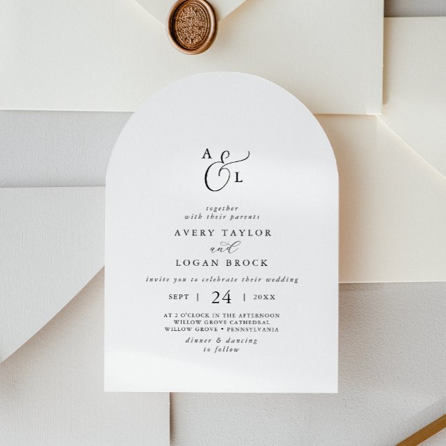 Invitation Élégant Script Simple Monogramme Boho Arch Mariage (Elegant Script Simple Monogram Boho Arch Wedding Invitation)