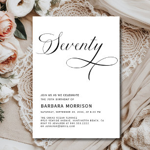 Invitation Élégant Script Soixante-dix-70e anniversaire minim