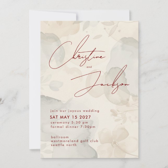 Invitation Elegant Script Typography Modern Cream Wedding (Devant)