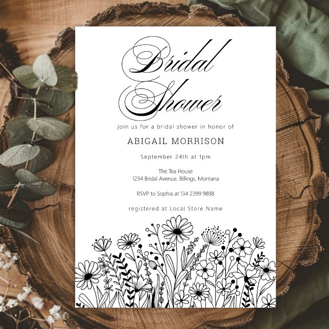 Invitation Elegant Script Wildflowers Bridal Shower (Créateur téléchargé)