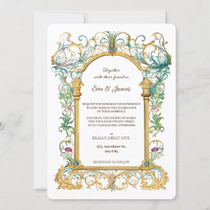 Invitation Elegant Scrollwork Floral Regal Botanical Wedding