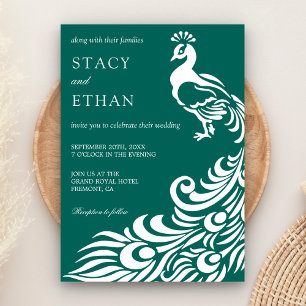 Invitation Elégant Sea Green et White Peacock Mariage