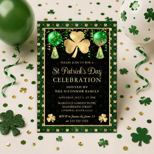 Invitation Élégant Shamrock Vert et Or Saint-Patrick