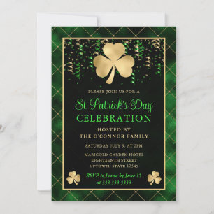 Invitation Élégant Shamrock Vert et Or Saint-Patrick