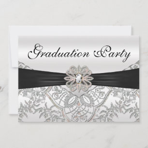 Invitation Élégant Silver Black and Pink Graduation Party