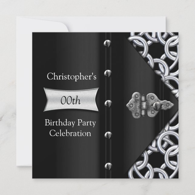 Invitation Elégant Silver Black Metal Chain Anniversaire Fête (Devant)