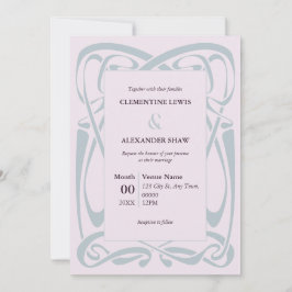Invitation Elegant Silver Blue on Lilac Vintage Ribbon