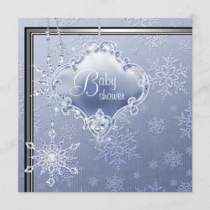Invitation Elégant Silver Blue Snowflake Baby Boy Douche