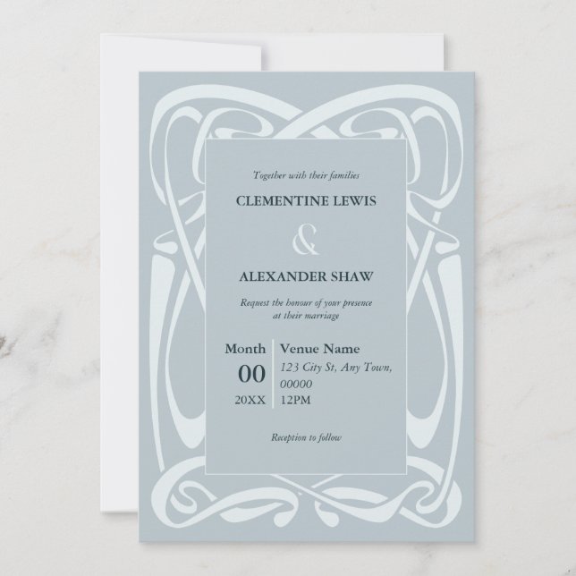 Invitation Elegant Silver Blue Vintage Ribbon (Devant)
