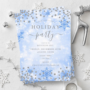 Invitation Elégant Silver Blue Xmas hiver Compagnie vacances