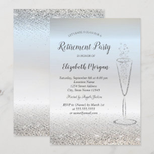 Invitation Élégant Silver Confetti Glass Retraite Argent