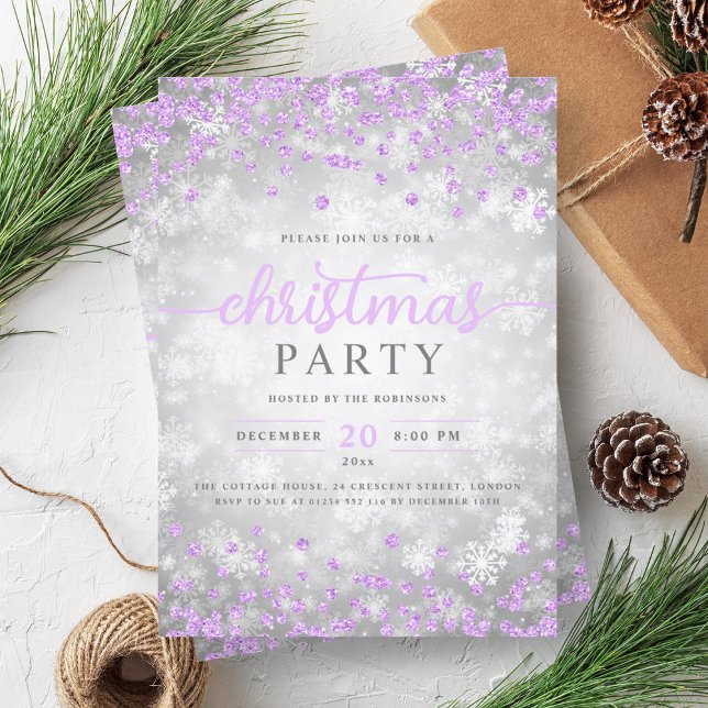 Invitation Élégant Silver Diamants d'hiver Noël violet (Elegant Silver Winter Diamonds Christmas Purple Invitation)