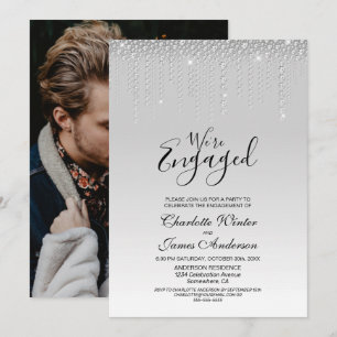 Invitation Elégant Silver Diamonds Photo Engagement Party