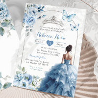 Elégant Silver Dusty Blue Butterfly Quinceañera
