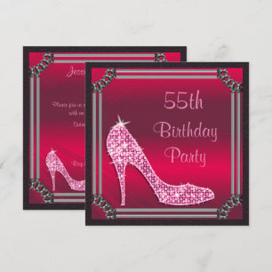 Invitation Elégant Silver encadré rose Stiletto 55e anniversa