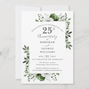 Invitation Élégant Silver Greenery 25e anniversaire Mariage