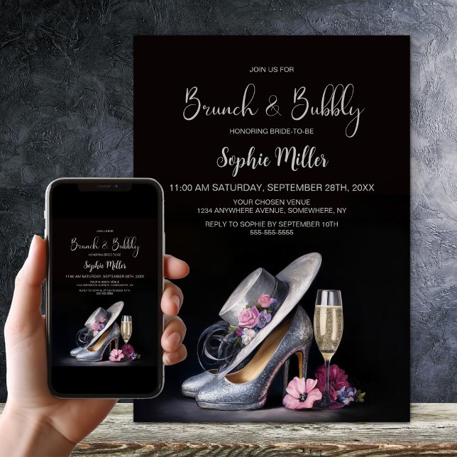Invitation Elegant Silver High Heel Shoes Brunch and Bubbly (Créateur téléchargé)