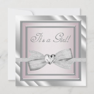 Invitation Elégant Silver rose Baby Girl Douche