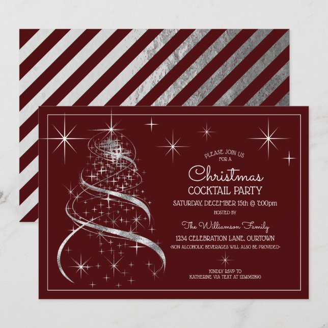 Invitation Élégant Silver Shimmer Noël Cocktail Party (Devant / Derrière)